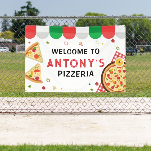 Italian Pizzeria Party Birthday backdrop Spandoek (Insitu)