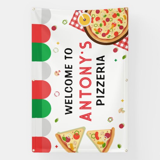 Italian Pizzeria Party Birthday backdrop Spandoek (Verticaal)