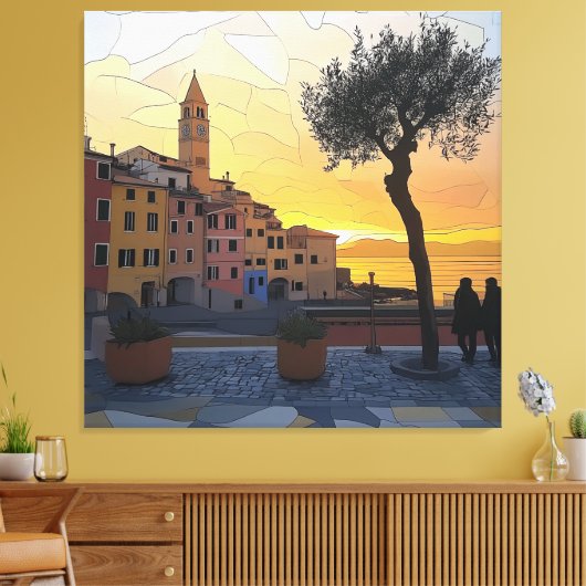 Italian Riviera Sunset Art - Canvas Print (Insitu (Woonkamer))