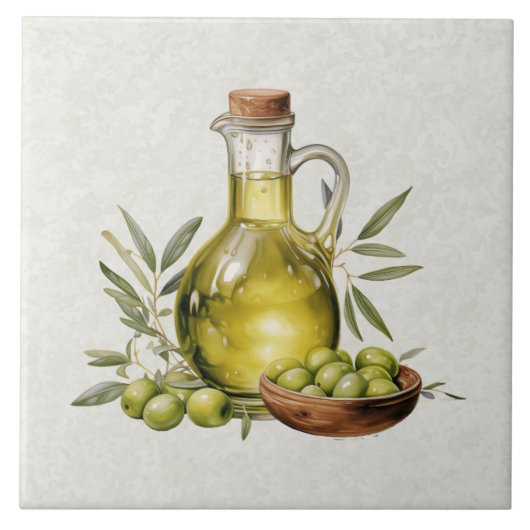 Italian Rustic Tuscany Olive Oil Bottle Watercolor Tegeltje (Voorkant)