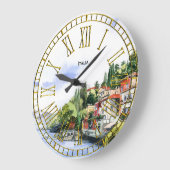 Italian Seacoast Watercolor Your Text Grote Klok (Hoek)