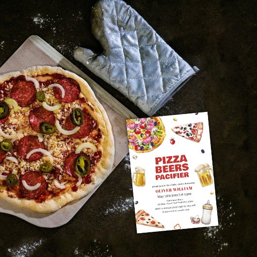 Italian Slice Pizza Beer Pacifier Baby shower Kaart