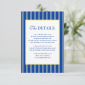 Italian Striped Blue & Yellow Wedding Details Informatiekaartje (Staand voorkant)