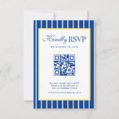 Italian Striped Blue & Yellow Wedding QR Code RSVP Kaartje (Voorkant)