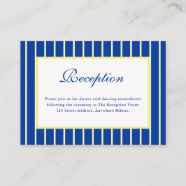 Italian Striped Blue & Yellow Wedding Reception Informatiekaartje