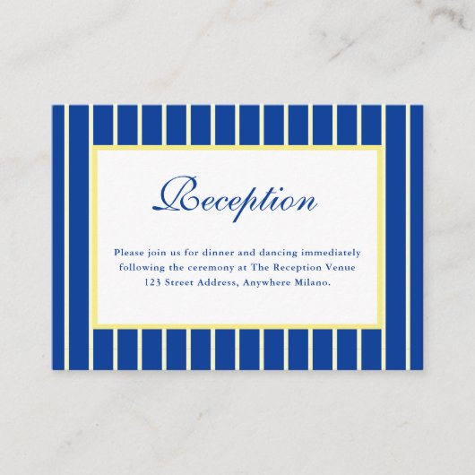 Italian Striped Blue & Yellow Wedding Reception Informatiekaartje (Voorkant)