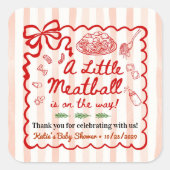 Italian Theme Baby Shower Red Bow Vierkante Sticker (Voorkant)