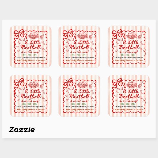 Italian Theme Baby Shower Red Bow Vierkante Sticker (Vel)