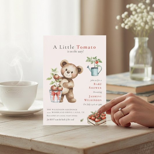 Italian Theme Teddy Bear Tomato Baby Shower QR Kaart