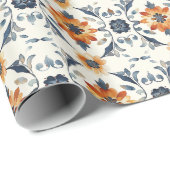 Italian Tile Gift Wrap, Terracotta Blue Pattern Cadeaupapier (Rol Hoek)