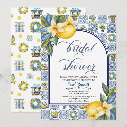 Italian Tiles Lemon Theme Summer Bridal Shower Kaart (Voorkant / Achterkant)