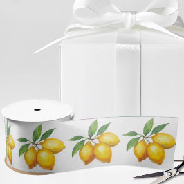 Italian Watercolor Lemons on White Satijnen Lint
