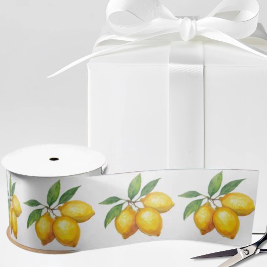 Italian Watercolor Lemons on White Satijnen Lint