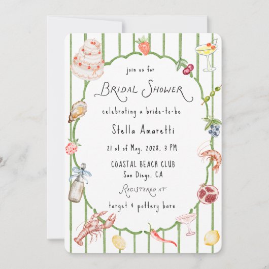 Italian Watercolor Rustic Bridal Shower Invitation Kaart (Voorkant)