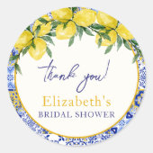 Italian watercolor tiles with lemon, Bridal Shower Ronde Sticker (Voorkant)