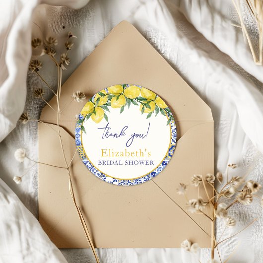 Italian watercolor tiles with lemon, Bridal Shower Ronde Sticker