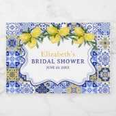 Italian watercolor tiles with lemon, Bridal Shower Sparkling Wijnetiket (Enkel label)
