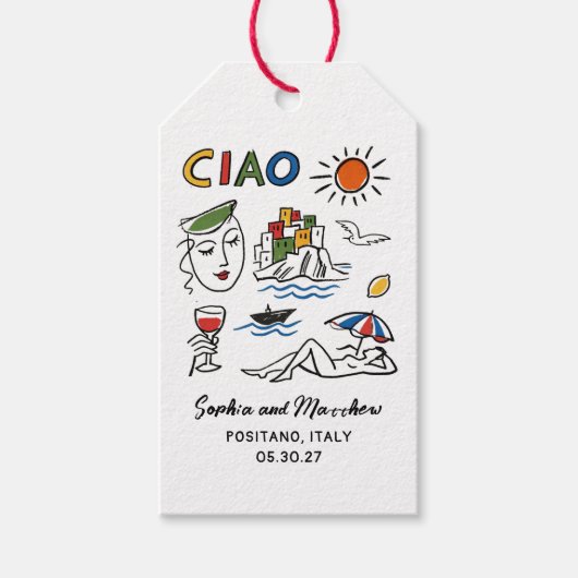 Italian Wedding Whimsical Hand Drawn Amalfi Coast  Cadeaulabel (Voorkant)