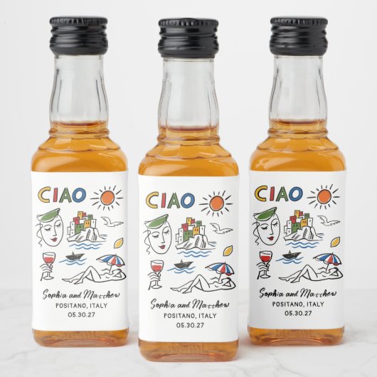 Italian Wedding Whimsical Hand Drawn Amalfi Coast  Likeurfles Etiket (Flessen)