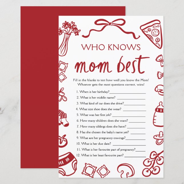 Italian Who Knows Mommy Best Baby Shower Game (Voorkant / Achterkant)