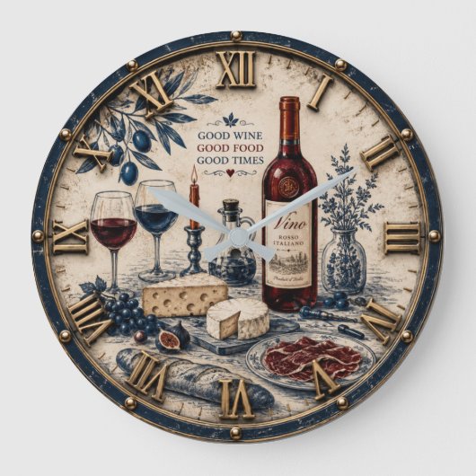 Italian Wine & Cheese Kitchen Decor Grote Klok (Voorkant)