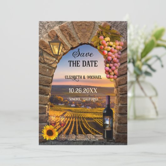 Italian Wine Themed Photo Wedding Save The Date (Staand voorkant)