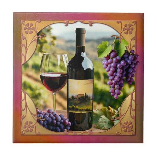 Italian Wine Themed Tuscan Ceramic Tile Tegeltje (Voorkant)