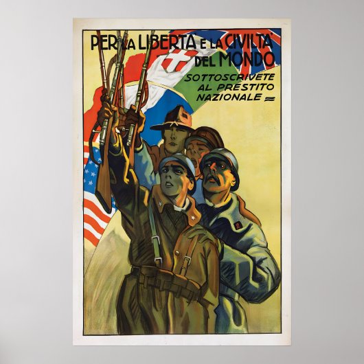 Italian WWII Propaganda Poster Allied Support Art (Voorkant)