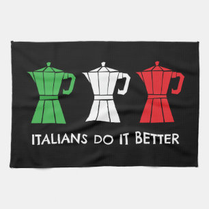 Italianen doen het beter Moka Pot koffie humor Theedoek