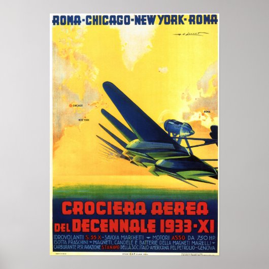 ITALIË 1933 DECENNIAL LUCHTVAARTMAATSCHAPPIJ LUCH POSTER (Voorkant)