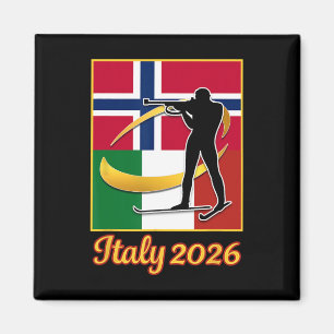 Italië 2026 Biathlon Noorwegen en Italië Vlag Wint Magneet