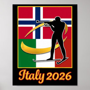 Italië 2026 Biathlon Noorwegen en Italië Vlag Wint Poster