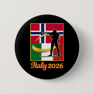 Italië 2026 Biathlon Noorwegen en Italië Vlag Wint Ronde Button 5,7 Cm