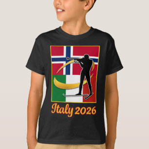 Italië 2026 Biathlon Noorwegen en Italië Vlag Wint T-shirt