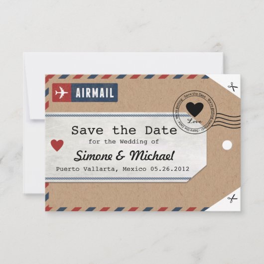 Italië Air Mail Bagage Label Save the Date met Kaa (Voorkant)