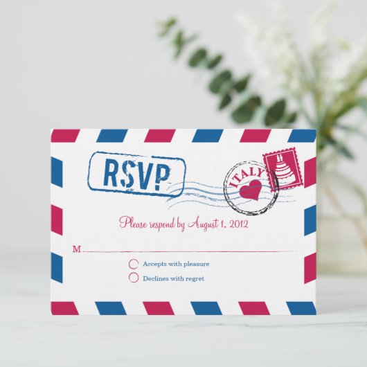 Italië Air Mail Wedding RSVP (Staand voorkant)