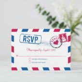 Italië Air Mail Wedding RSVP Kaartje (Staand voorkant)