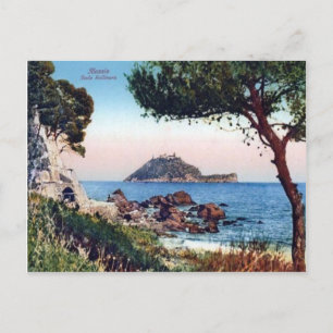 Italië, Alassio, Beach en offshore eiland Briefkaart