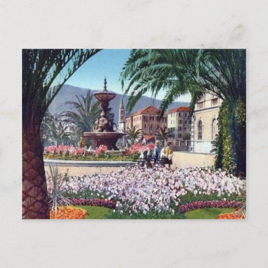Italië, Alassio, Bloemen rond de fontein Briefkaart (Voorkant)