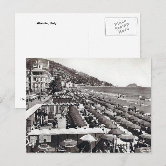 Italië, Alassio, Paraplu's op het strand Briefkaart (Voorkant / Achterkant)