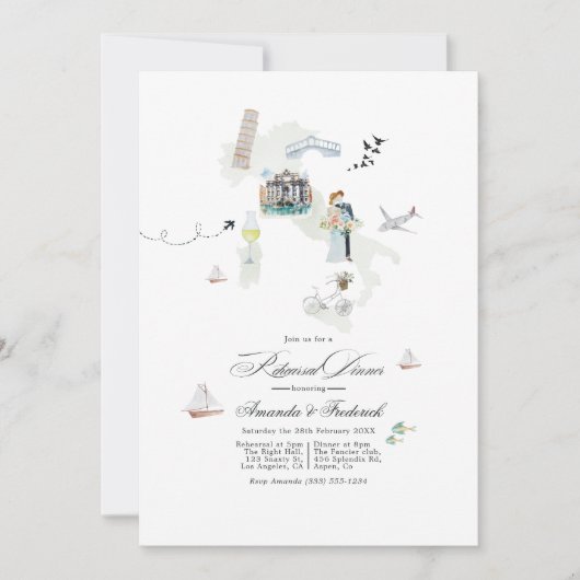 Italië bestemming bruiloft repetitie diner kaart (Voorkant)