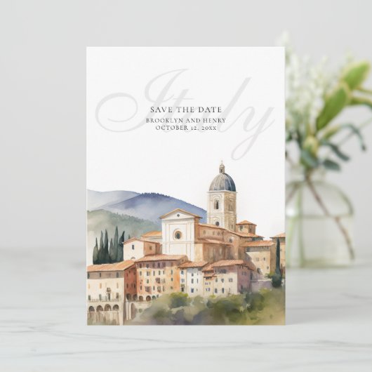 Italië Bestemming Bruiloft Save the Date Kaart (Staand voorkant)