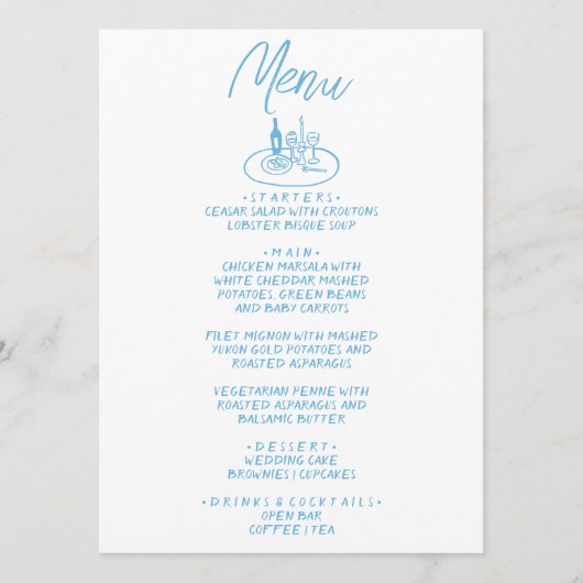 Italië Blauw Handgeschreven getekend Mediterrane b Menu (Voorkant)