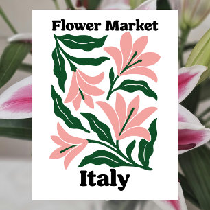 Italië Bloemenmarkt Roze Lelie & Smaragdblad Briefkaart