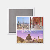 Italië BOLOGNA, Piazza Maggiore, Twee torens, Koel Magneet (Voorkant / Achterkant)