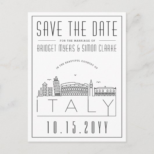 Italië bruiloft | Gestileerde skyline De datum ops Briefkaart (Voorkant)
