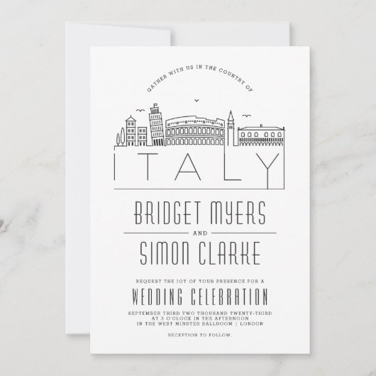 Italië bruiloft | Gestileerde Skyline uitnodiging (Voorkant)