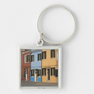 Italië, Burano. Kleurrijke rij huizen en lege Sleutelhanger