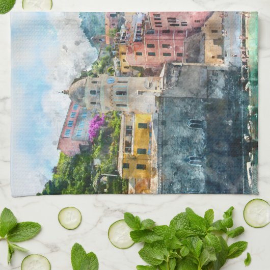 Italië Cinque Terre in de Italiaanse Riviera Theedoek (Gevouwen)