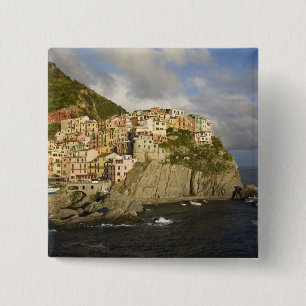 Italië, Cinque Terre, Manarola. Dorp op klif. Vierkante Button 5,1 Cm
